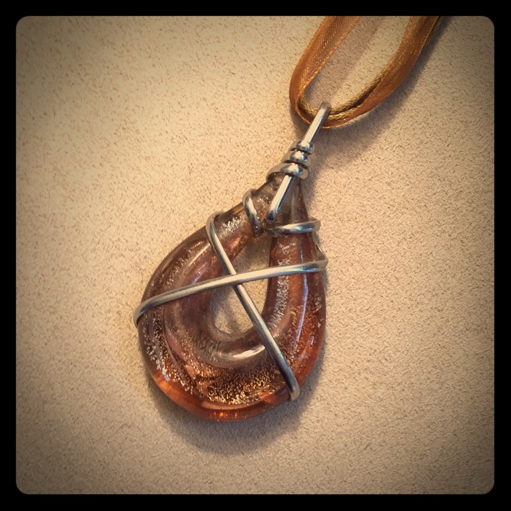 Gold dichroic glass teardrop pendant